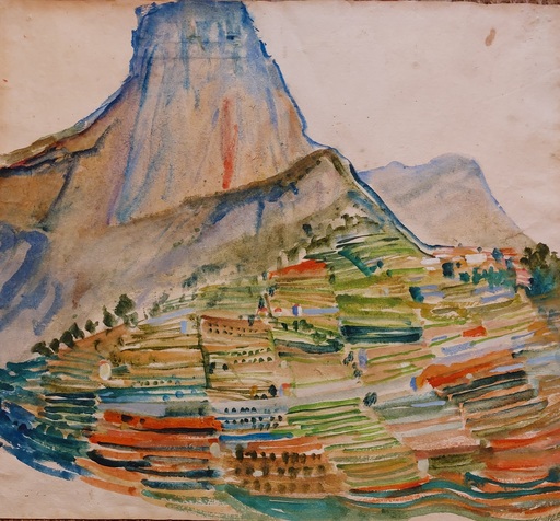 Wilhelm JARUSKA - Dibujo Acuarela - Le Baou de Saint Jeannet - Alpes Maritimes
