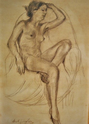 Charles DE ZIEGLER - Zeichnung Aquarell - Femme nue alanguie