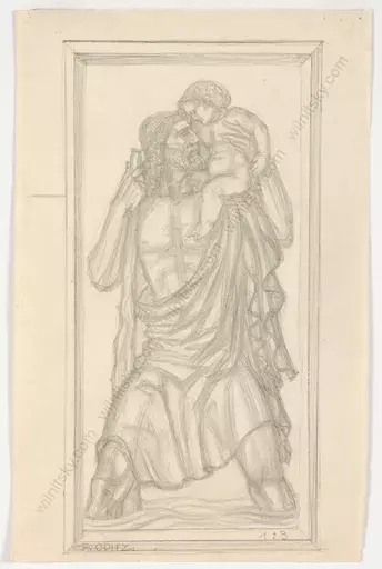 Ferdinand OPITZ - Disegno Acquarello - "Project for a bas-relief", drawing, 1930s