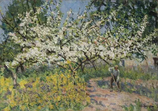 Emilio BOGGIO - Painting - Le jeune laboureur sur le pommier en fleurs