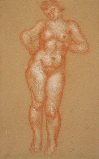 Aristide MAILLOL - Drawing-Watercolor - Femme nue debout