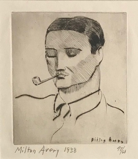 弥尔顿•艾弗里 - 版画 - Man with Pipe, Portrait of Vincent Spagna the Artist
