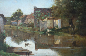 Henri Joseph HARPIGNIES - Pittura - Village Scene