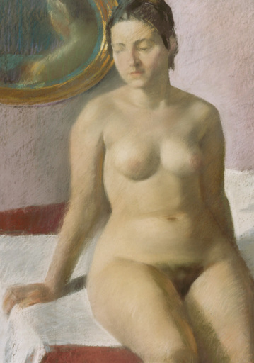 Constantin LOMIKIN - Disegno Acquarello - Nude in front of the Mirror
