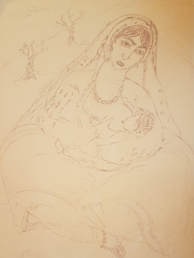Reuven RUBIN - Drawing-Watercolor - Arabian Woman