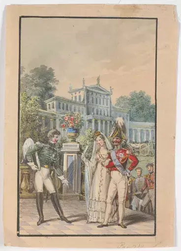Johann Heinrich RAMBERG - Drawing-Watercolor - "Court Scene" watercolor, ca. 1810