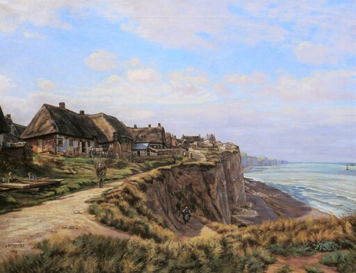 Charles DESAVARY - Painting - Vue animée de la falaise d'Ault dans la Somme