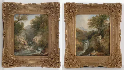 William BATH - Pittura - "Two mountain landscapes" oil on panel, 1840s