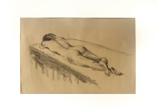 Annie MALARME - Disegno Acquarello - Nu feminin allongé sur le ventre