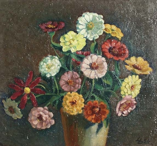 Ludvik DVORACEK - Gemälde - "Flowers in Vase", Oil Painting by Ludvik Dvoracek