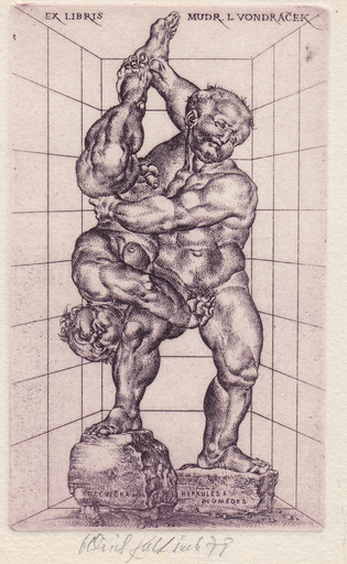 Oldrich KULHANEK - 版画 - HERKULES & DIOMEDES (Ex Libris Mudr. L. Vondracek)
