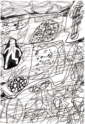 Jean DUBUFFET - Dibujo Acuarela - Paysage chamanique avec un personnage (24 août 1980)