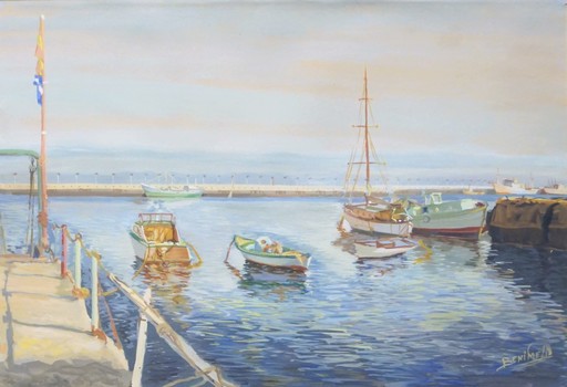 Angeles BENIMELLI - Zeichnung Aquarell - Puerto de Alicante, España, 1993