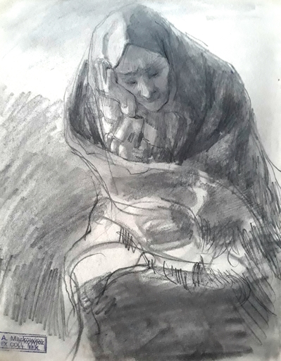 Arthur MARKOWICZ - Drawing-Watercolor - Old Woman, 2 drawings recto  and verso