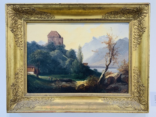 Jules COIGNET - 绘画 - Vue du château de Chatillon en Suisse