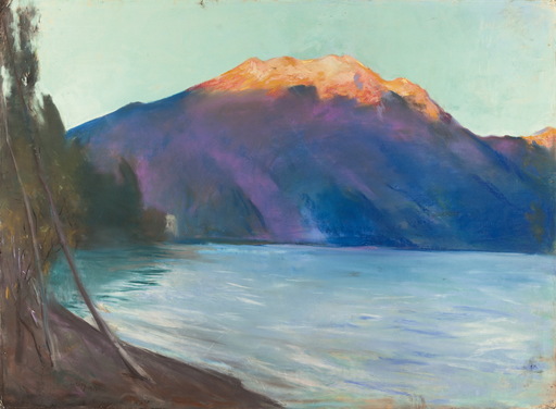 Lesser URY - Zeichnung Aquarell - " Blick auf den Monte Baldo des Gardasee "
