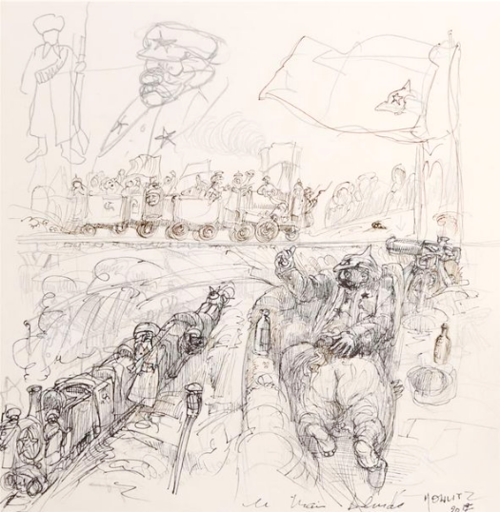 Philippe MOHLITZ - Drawing-Watercolor - Le guetteur occupé I