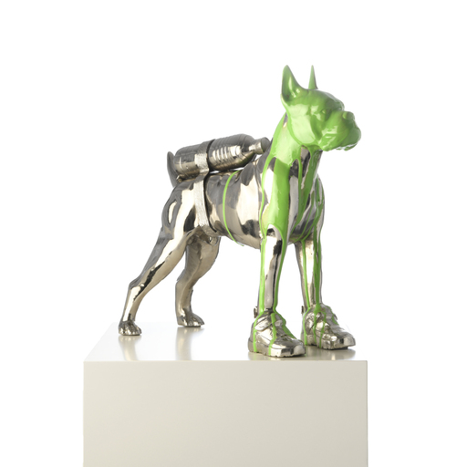 William SWEETLOVE - Skulptur Volumen - Cloned Bulldog with petbottle & shoes (green head)