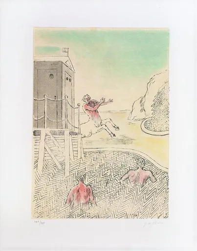 Giorgio DE CHIRICO - Stampa-Multiplo - L'arrivo del centauro, 1973