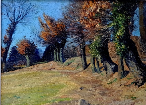 Pierre JAQUES - Painting - Arbres, paysage Suisse en automne.
