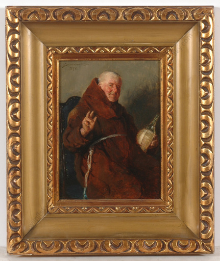 Ernst ZIMMERMANN - Pintura - "Monk with wine bottle", oil on panel