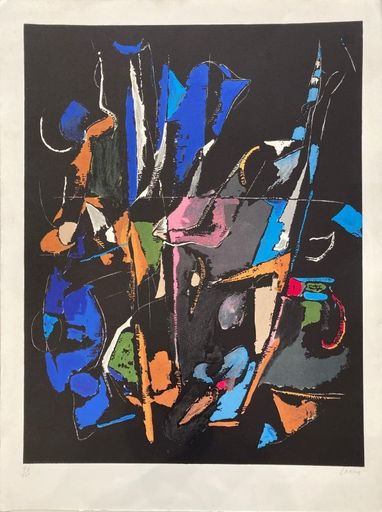 André LANSKOY - Print-Multiple - Composition abstraite sur fond noir 