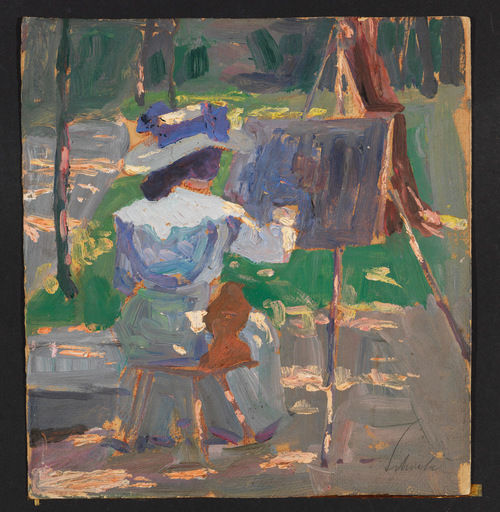 Egon SCHIELE - Painting - Woman Painting at the Easel in a Summer Landscape