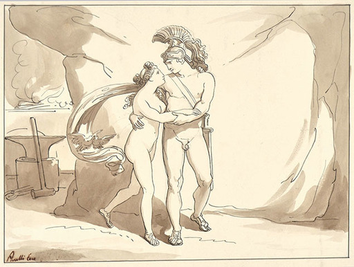 Bartolomeo PINELLI - Dibujo Acuarela - ARES AND APHRODITE IN HEPHAESTUS' WORKSHOP