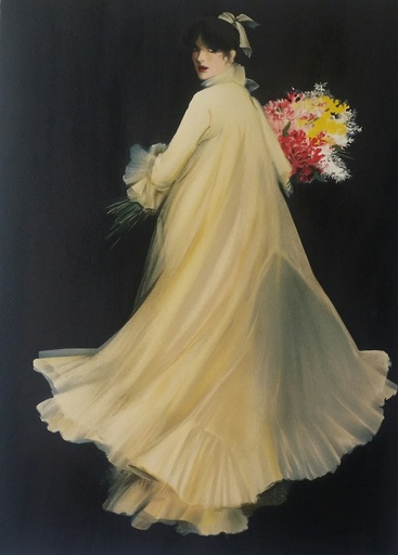 René GRUAU - Estampe-Multiple - Elegante  au bouquet 