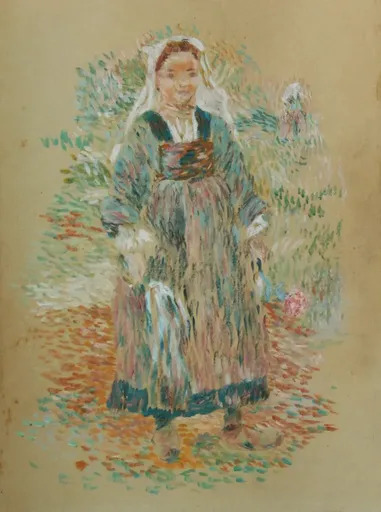 Jean-Bertrand PÉGOT-OGIER - Zeichnung Aquarell - Jeune fille à la fleur