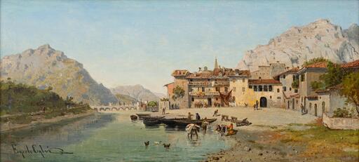 Ercole CALVI - Painting - Pescarenico sul lago di Lecco