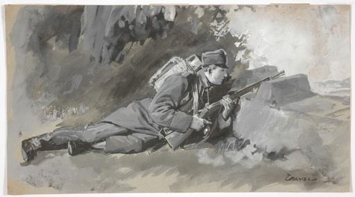 Wilhelm GAUSE - Disegno Acquarello - Wilhelm Gause (1853-1916) "Austrian soldier in war" 