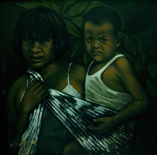 DULLAH - Gemälde - Menggendong Adik or Holding a Little Brother