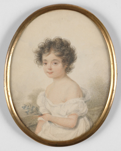 Jules VERNET - Dessin-Aquarelle - "Portrait of a little girl" important miniature