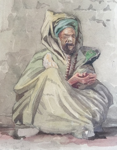 B. CONDE DE SATRINO - Drawing-Watercolor - Morocco – Fez – The prayer  -  circa 1916-1917