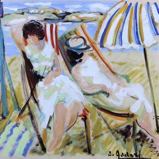 Elyane ADDARI - 水彩作品 - Jeunes femmes à la plage
