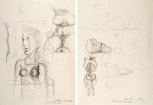 Salvador DALI - Drawing-Watercolor - Études pour le tableau Visage Paranoïaque (1935)