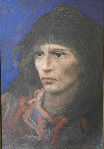 Pietro ANNIGONI - 绘画 - ritratto in sfondo Blù