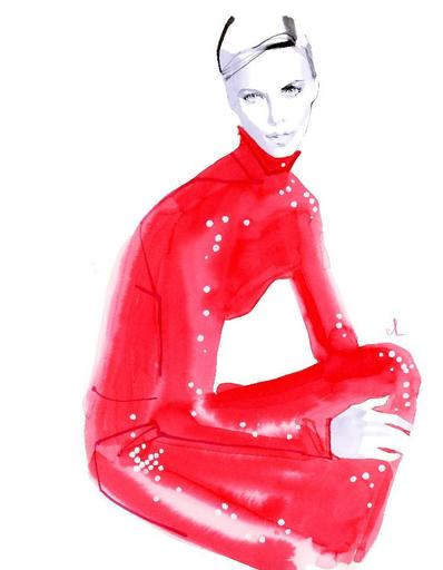 Marc-Antoine COULON - Disegno Acquarello - Charlize Theron Wearing Valentino