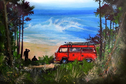 Rémi BERTOCHE - Painting - Secret SurfSpot Van