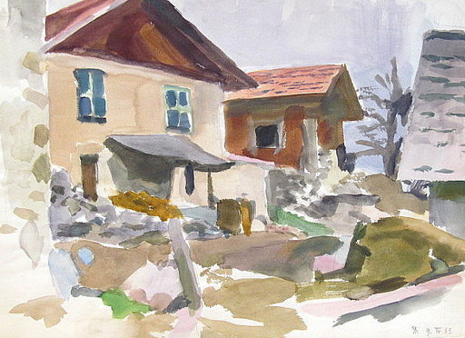 Erich HARTMANN - Drawing-Watercolor - Bauernhof in den Alpen