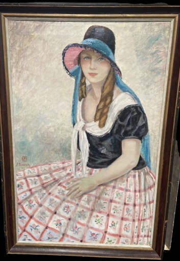 Laura TURNER - Painting - Jeune fille au Chapeau