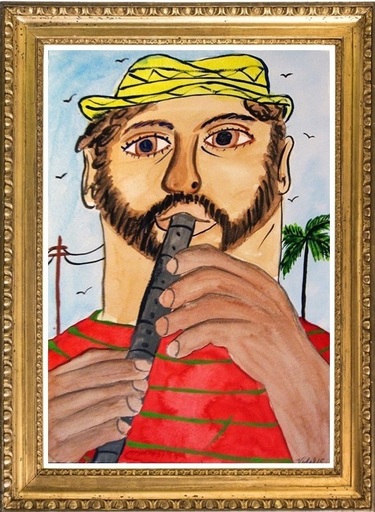 Francisco VIDAL - Dibujo Acuarela - Man with flute