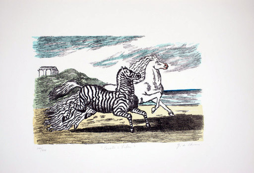 Giorgio DE CHIRICO - Stampa-Multiplo - Cavallo e zebra, 1974