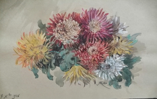 Alfred KELLER - Dibujo Acuarela - Des fleurs