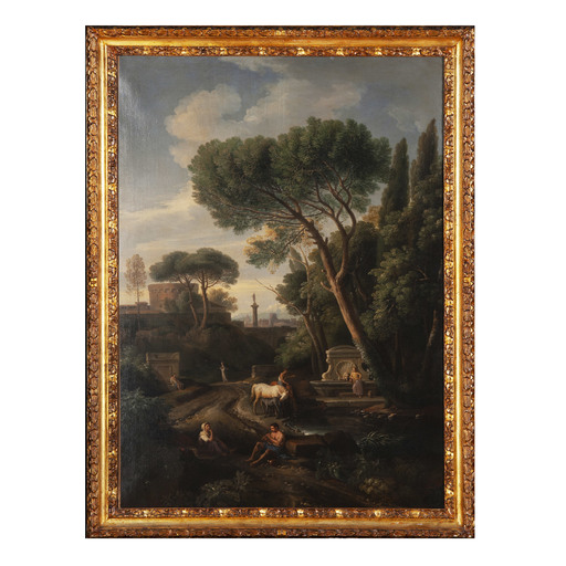 Jan Frans VAN BLOEMEN - Peinture - Paesaggio con veduta romana
