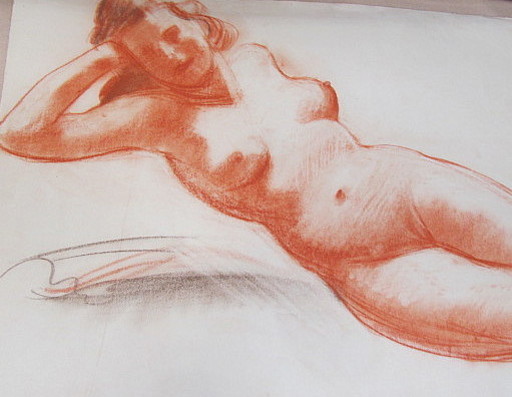 Paul MECHLEN - Drawing-Watercolor - Akt liegende Frau. 