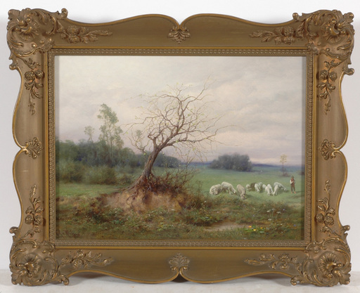 Raimund VON WICHERA - Pittura - "Grazing flock" oil on panel, 1890/1900
