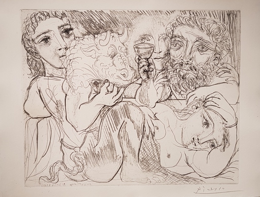 Pablo PICASSO - Print-Multiple - Minotaure, Buveur et Femmes