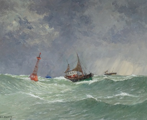 Olivier SERY - Painting - Navire en Haute mer